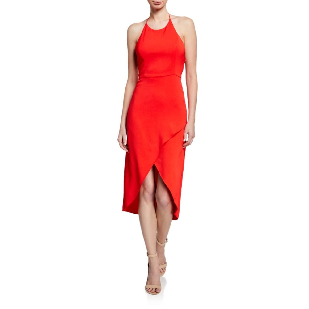 Alice + Olivia Kristy Halter Dress In Bright Poppy